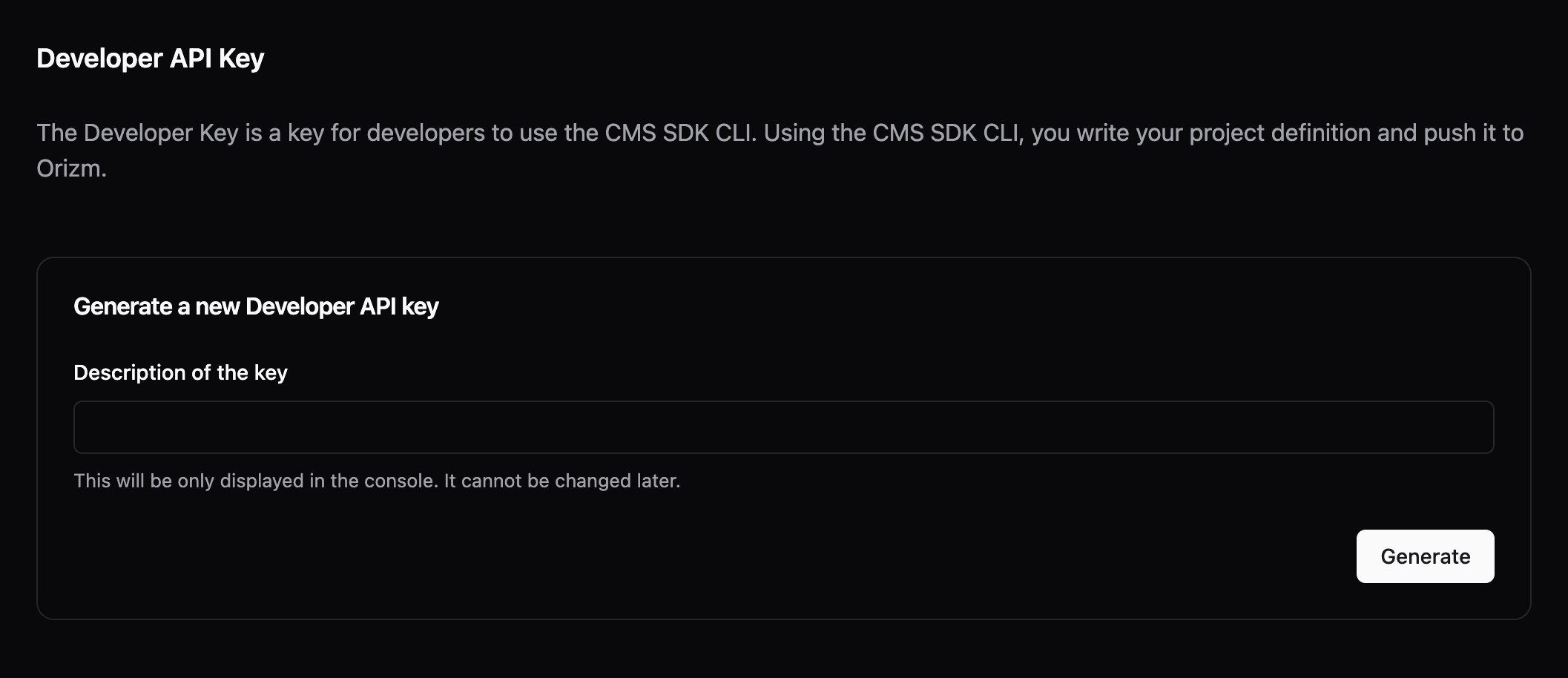 Developer API Key生成画面のイメージ
