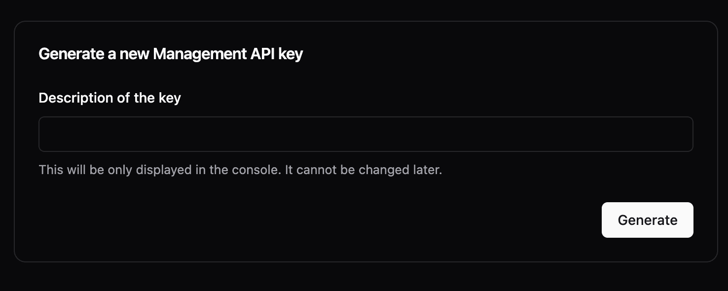 Management API Key生成画面のイメージ