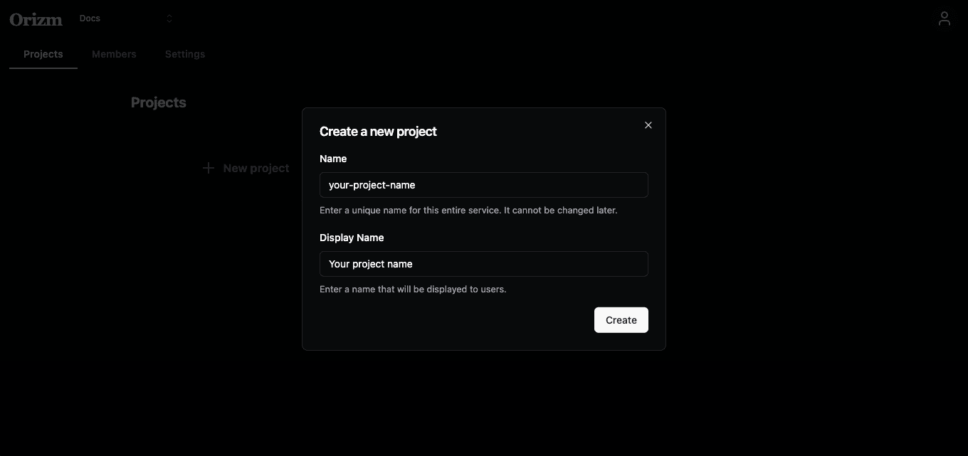 プロジェクトの作成ダイアログ